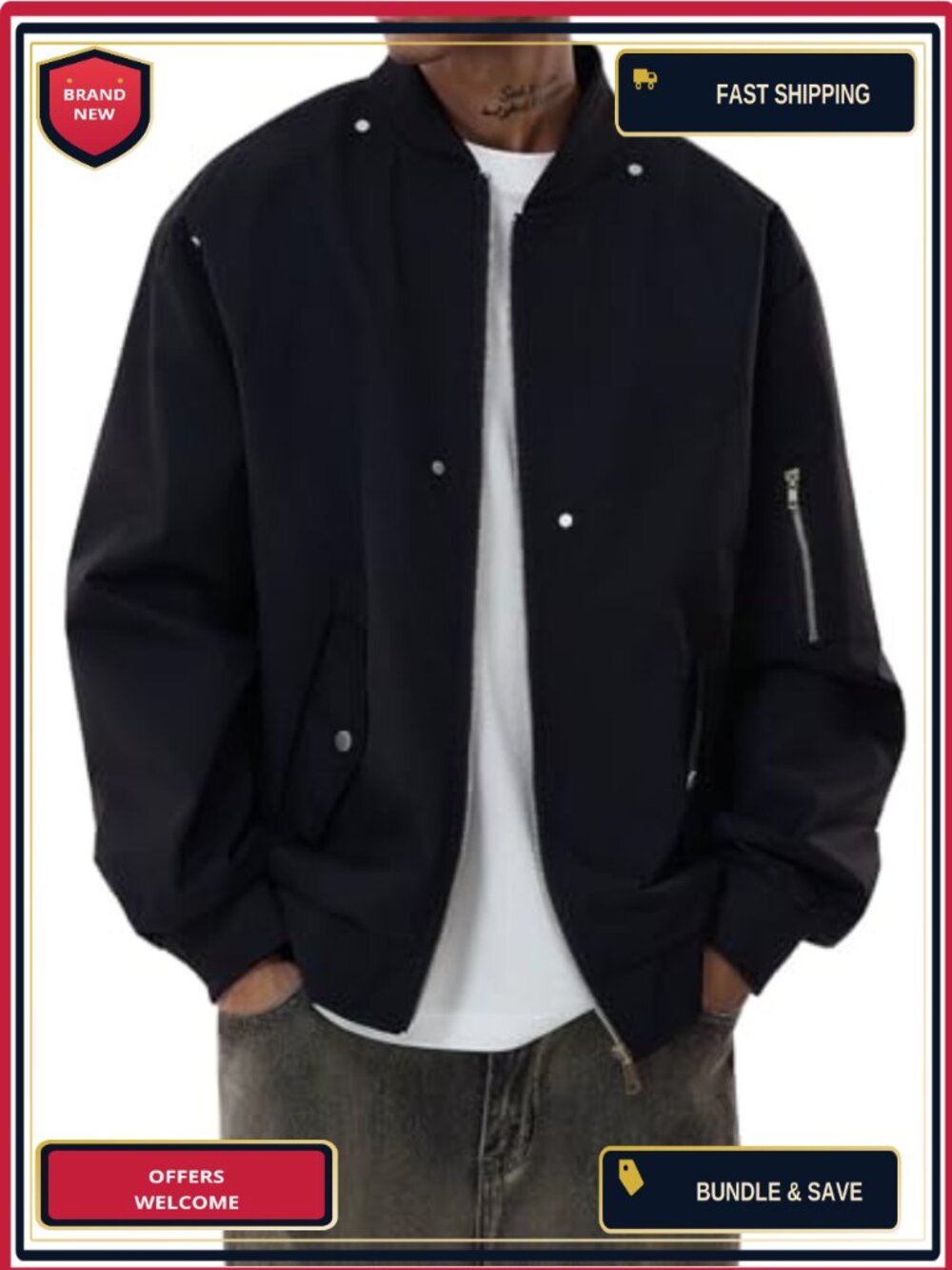 Men's Windbreaker Bomber Jacket Water Repellent Lightweight Zip Up